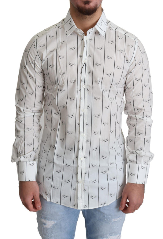 Weißes Button-Down-Hemd aus Baumwolle mit Bienenmuster