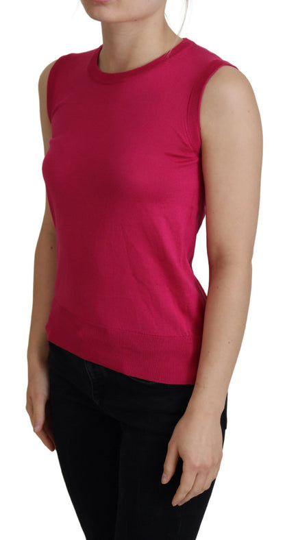 Rosa Seidenweste Pullover mit Rundhalsausschnitt Tank Top