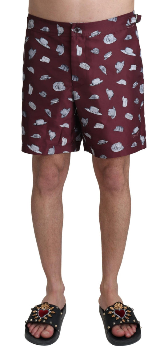 Maroon Hüte Print Strandbekleidung Shorts Bademode