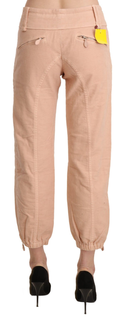 Beige Mid Waist Cropped Baumwoll-Hosenhose