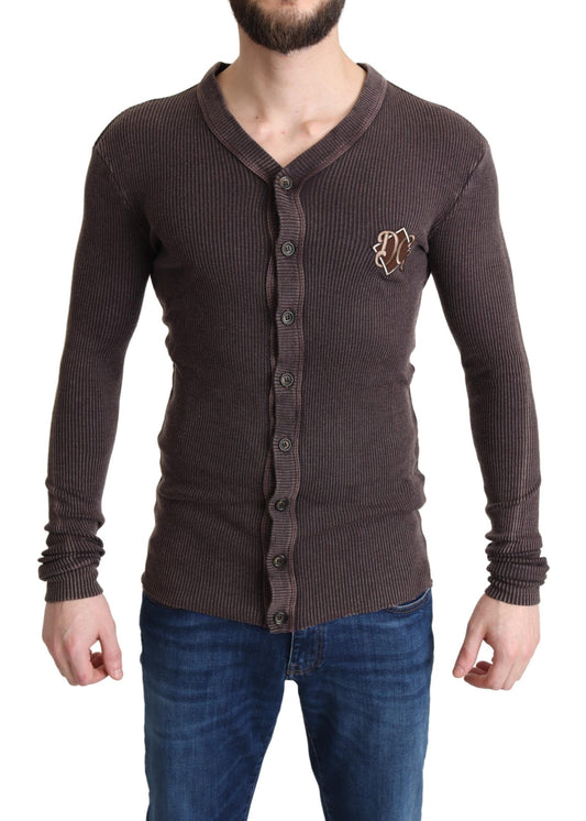 Braune Logo-Patch-Strickjacke aus Wolle