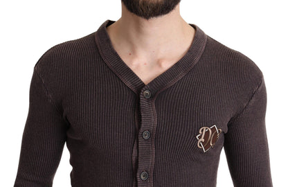Braune Logo-Patch-Strickjacke aus Wolle