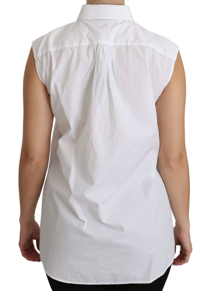 Weißes ärmelloses Poloshirt mit Kragen
