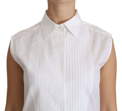 Weißes ärmelloses Poloshirt mit Kragen