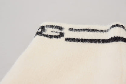 Elfenbeinfarbener DG Logo-Druck Minirock mit hoher Taille