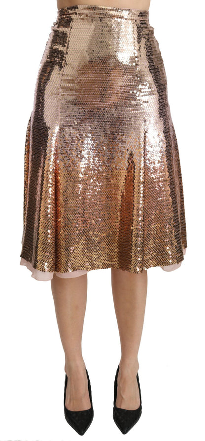 Goldfarbener Midirock mit hoher Taille und Pailletten