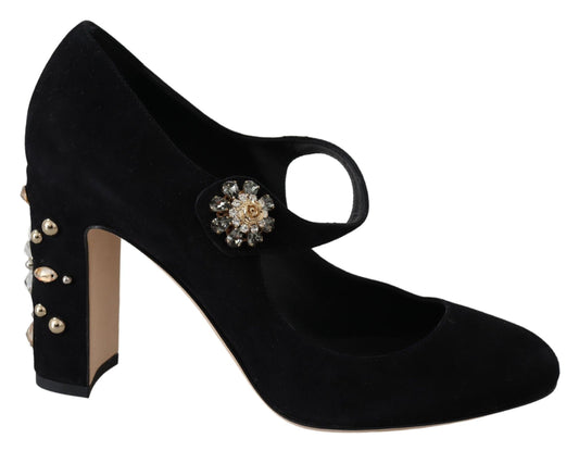 Schwarz Wildleder Kristall Absätze Mary Jane Schuhe