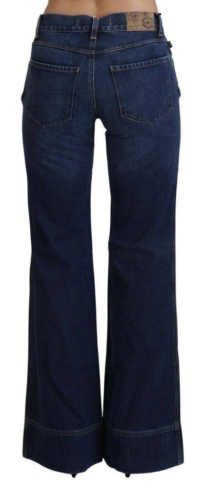 Blaue Baumwoll-Denim-Jeans mit ausgestelltem Bein und niedriger Taille