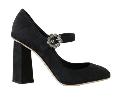 Schwarze Brokat High Heels Mary Janes Schuhe