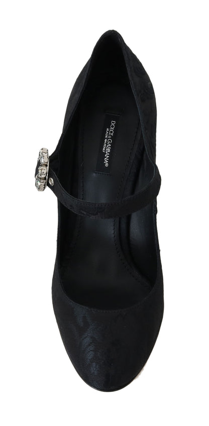 Schwarze Brokat High Heels Mary Janes Schuhe