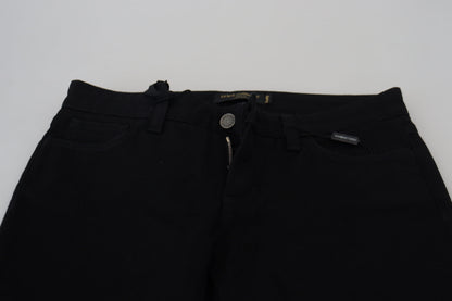 Schwarze Slim Fit Denim Jeans aus Baumwolle mit niedriger Taille