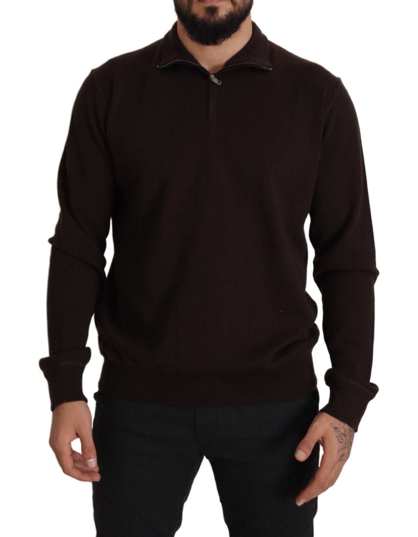 Brauner Kaschmirpullover mit Kragen