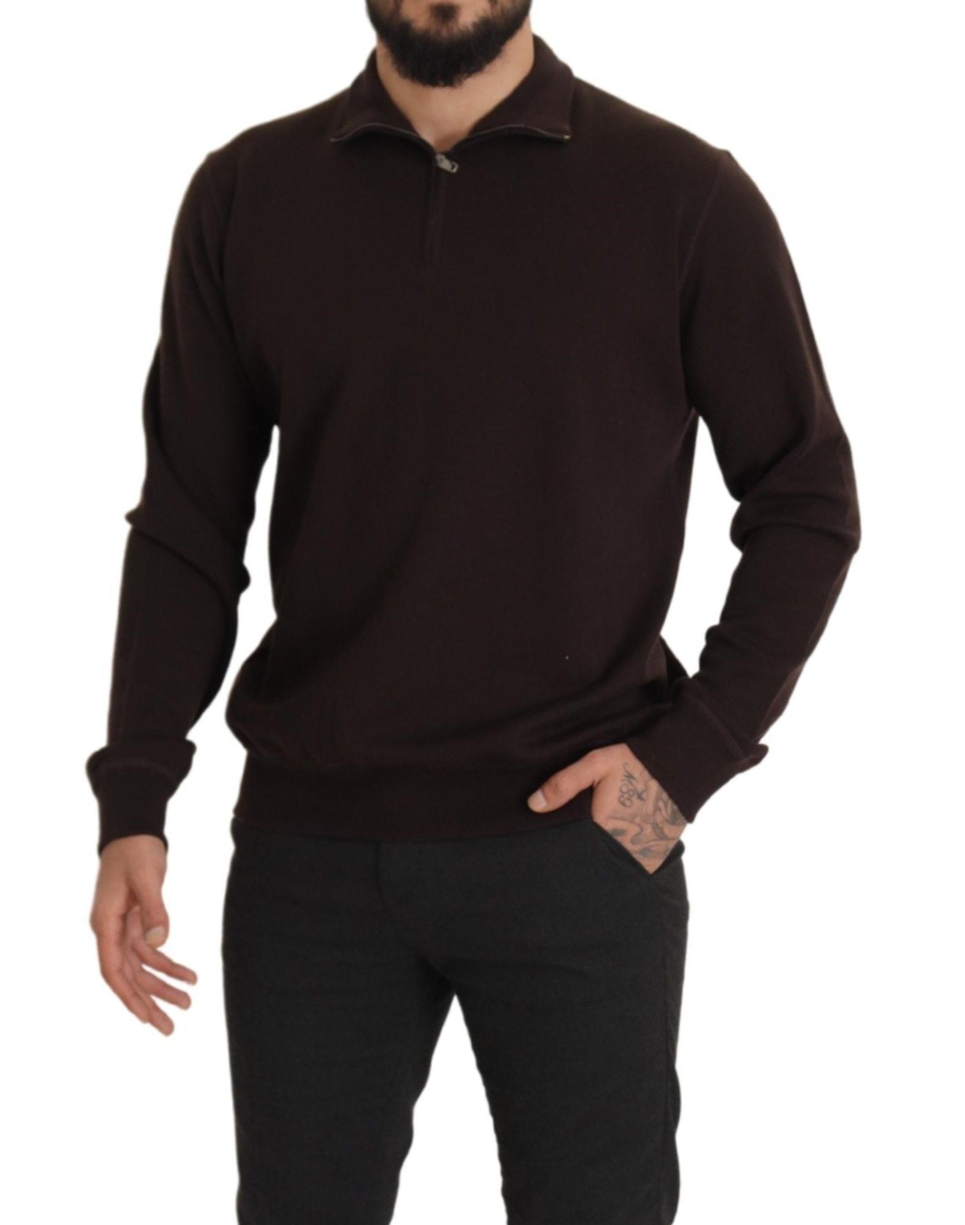 Brauner Kaschmirpullover mit Kragen