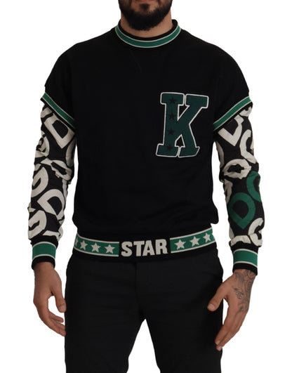 Schwarzgrüner Baumwoll-KING Star Pullover mit Rundhalsausschnitt