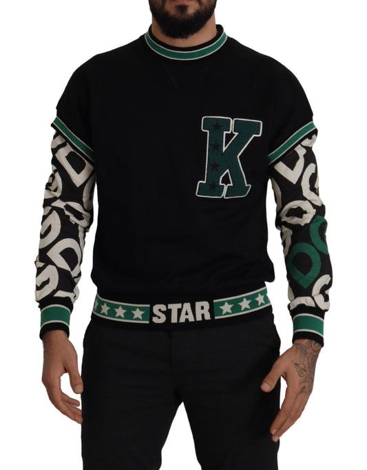 Schwarzgrüner Baumwoll-KING Star Pullover mit Rundhalsausschnitt