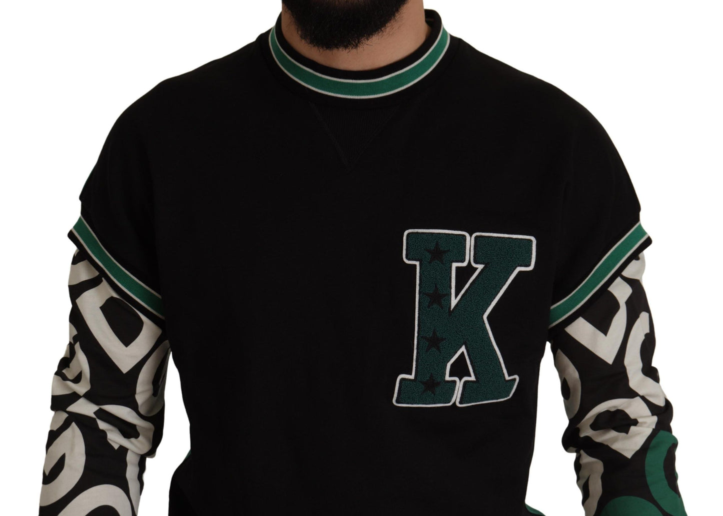 Schwarzgrüner Baumwoll-KING Star Pullover mit Rundhalsausschnitt