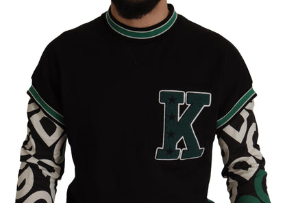 Schwarzgrüner Baumwoll-KING Star Pullover mit Rundhalsausschnitt