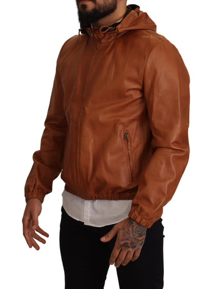 Braunes Leder Lammfell Kapuzenmantel Jacke