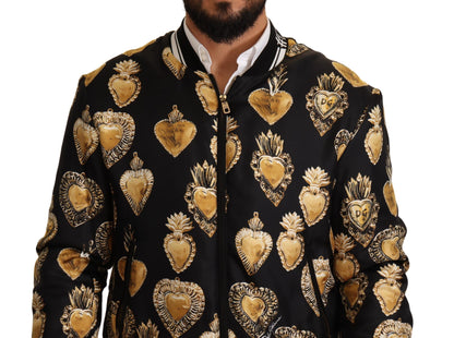 Schwarzer Seidenmantel Sacred Heart Bomberjacke