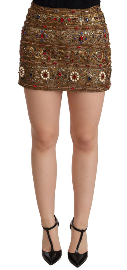 Goldfarbener Kristall-Jacquard-Rock mit hoher Taille