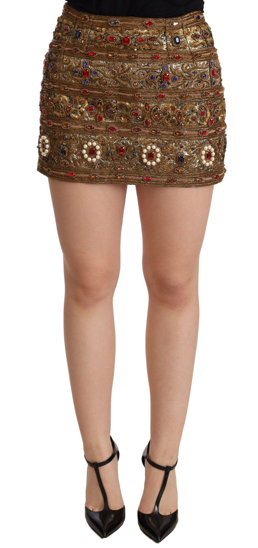 Goldfarbener Kristall-Jacquard-Rock mit hoher Taille