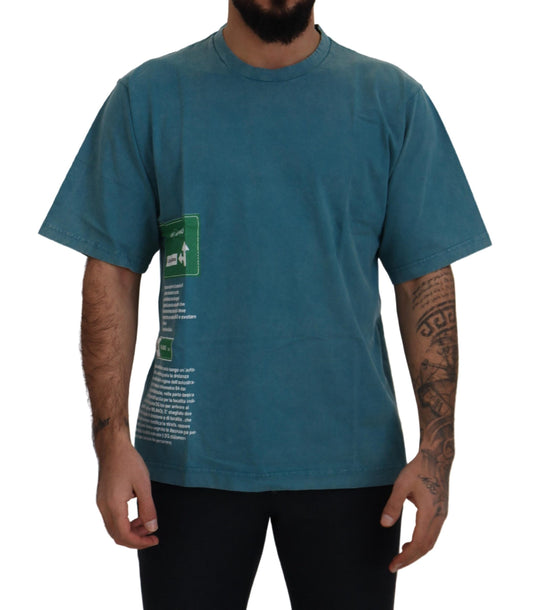Blaues Baumwoll-T-Shirt mit Logodruck und Rundhalsausschnitt