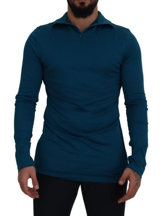 Blauer Baumwollpullover mit Kragen Schlanker Pullover
