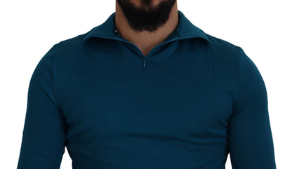 Blauer Baumwollpullover mit Kragen Schlanker Pullover