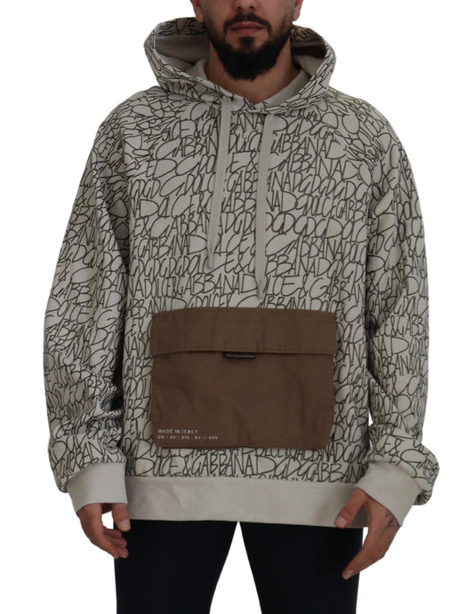 Beigefarbener Kapuzenpullover mit Taschen aus Baumwolle