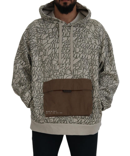 Beigefarbener Kapuzenpullover mit Taschen aus Baumwolle