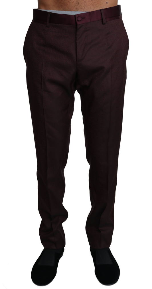 Bordeauxfarbene Wollmuster-Streifen-Hose Hose