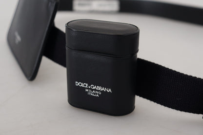 Schwarzes Leder Airpod Case Mini Münzgeldbörse Gürtel