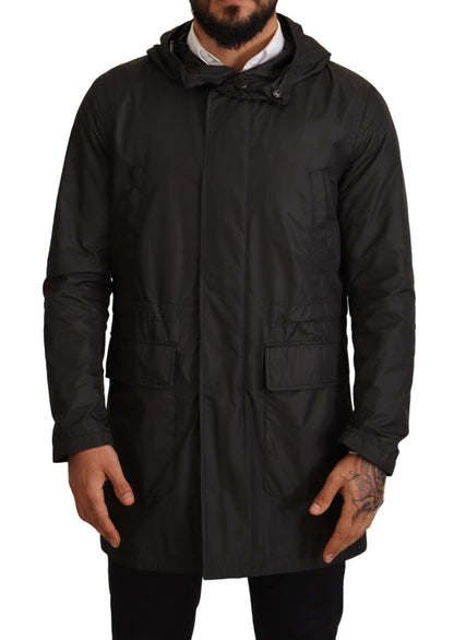 Schwarzer Trenchcoat mit Kapuze Jacke