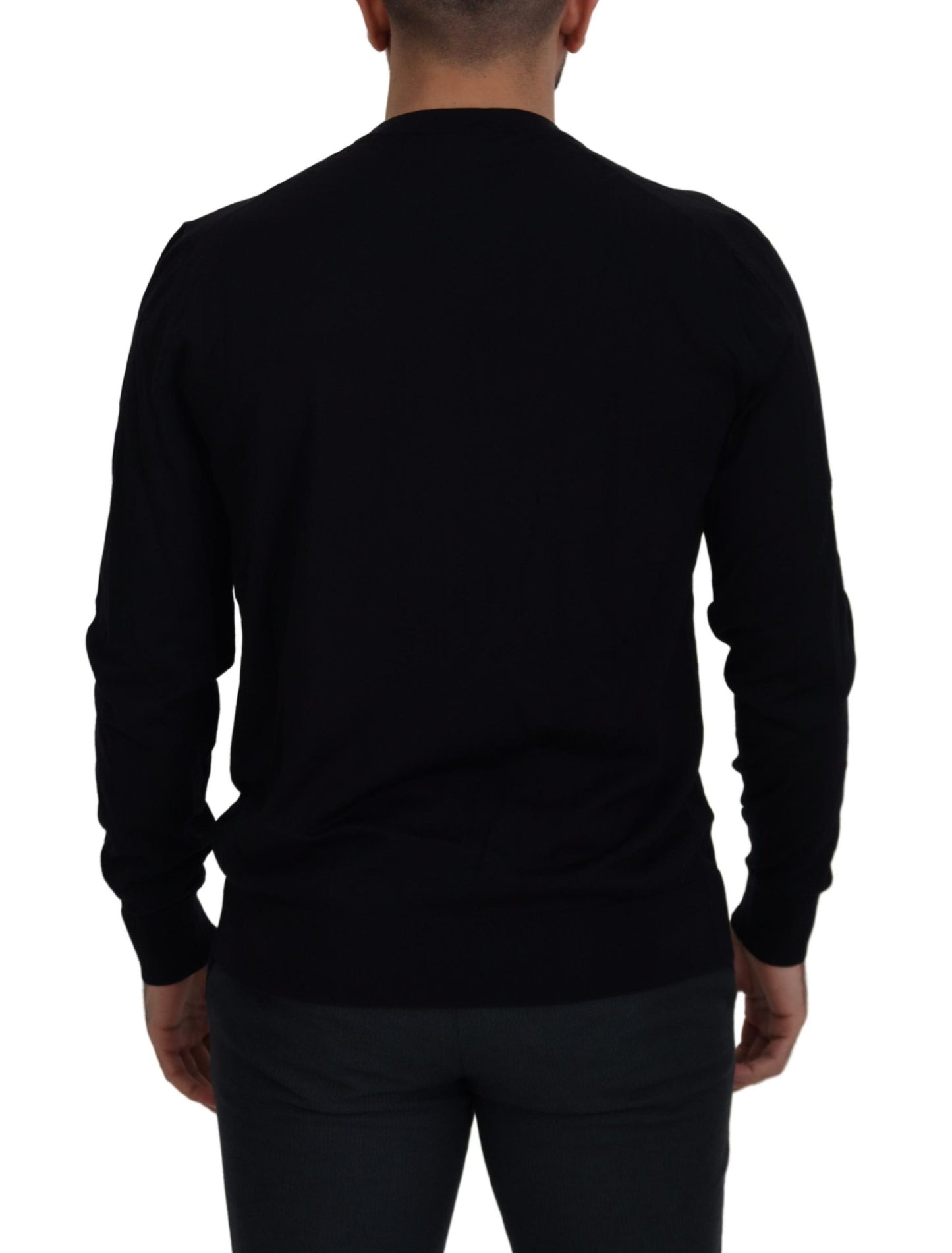 Schwarzer Pullover aus Schurwolle mit Rundhalsausschnitt