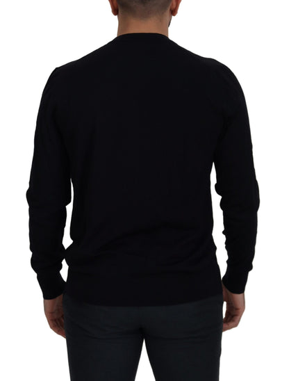 Schwarzer Pullover aus Schurwolle mit Rundhalsausschnitt