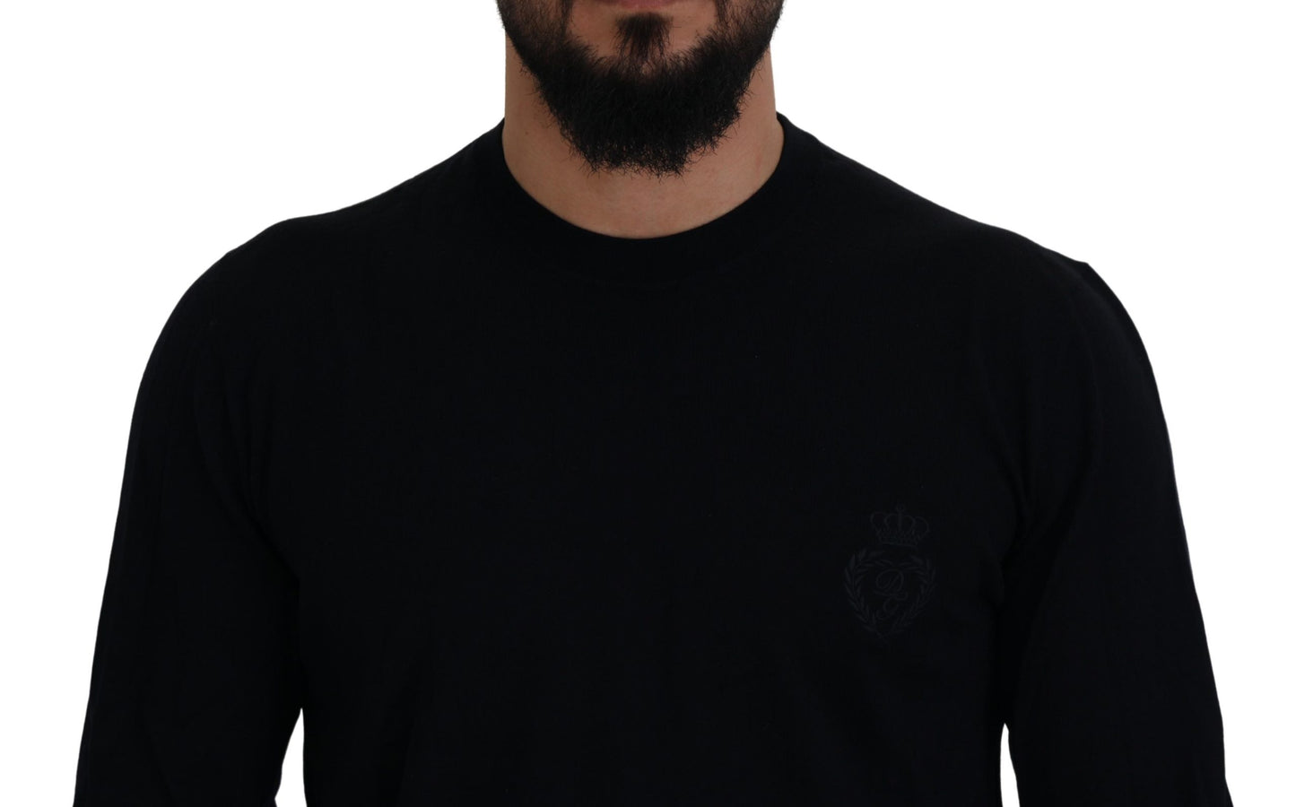 Schwarzer Pullover aus Schurwolle mit Rundhalsausschnitt