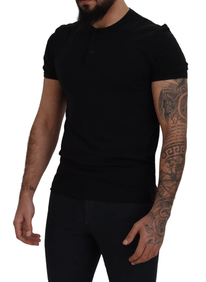 Schwarzes Kurzarm-T-Shirt mit Rundhalsausschnitt