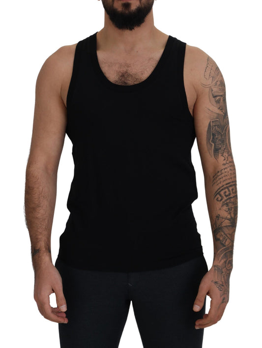 Schwarzes Baumwoll-T-Shirt ohne Ärmel für Männer