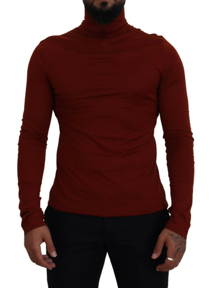 Kastanienbrauner Rollkragenpullover mit Reißverschluss aus Baumwolle