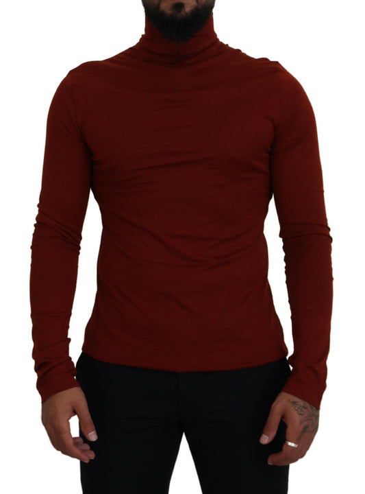 Kastanienbrauner Rollkragenpullover mit Reißverschluss aus Baumwolle
