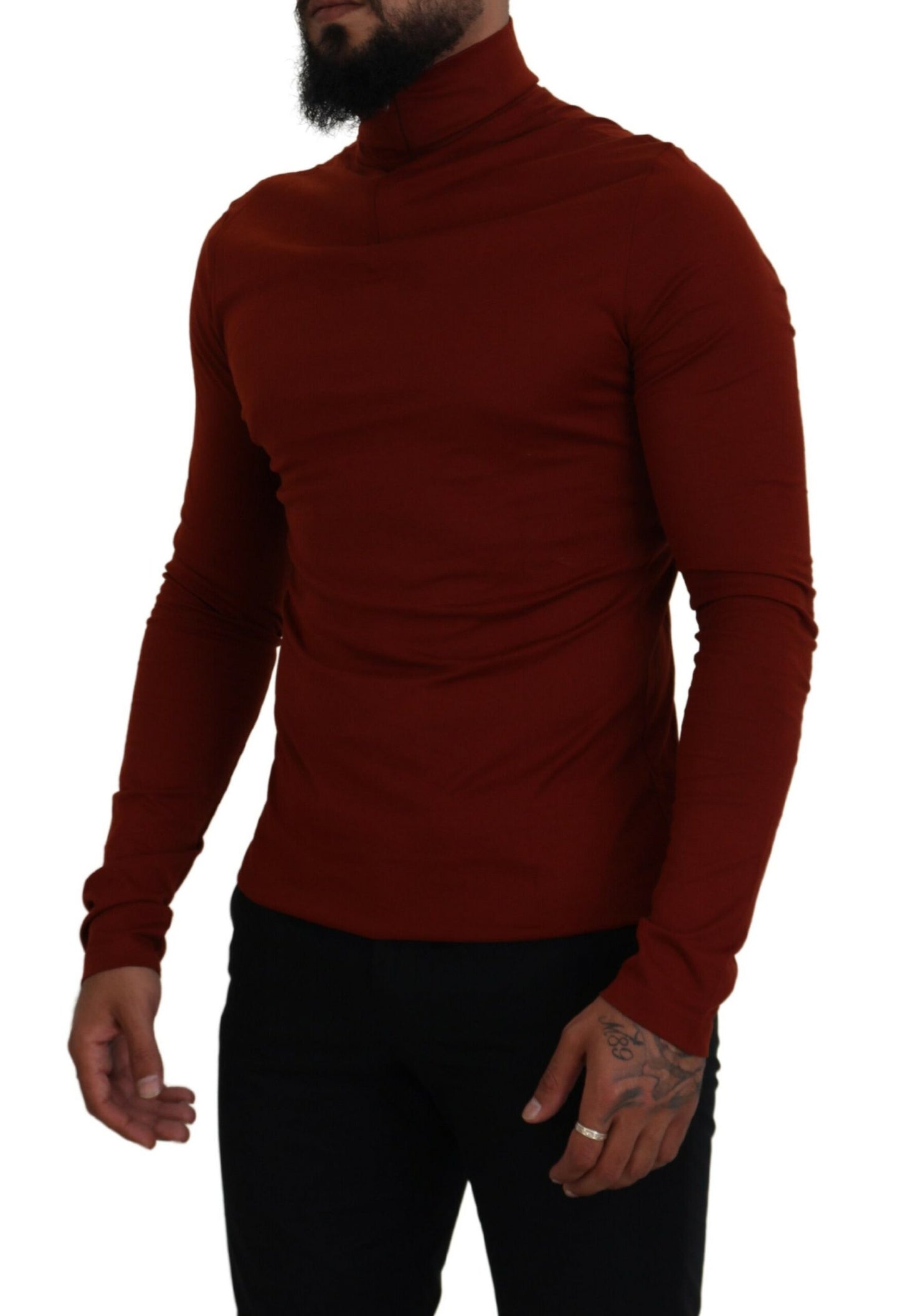 Kastanienbrauner Rollkragenpullover mit Reißverschluss aus Baumwolle