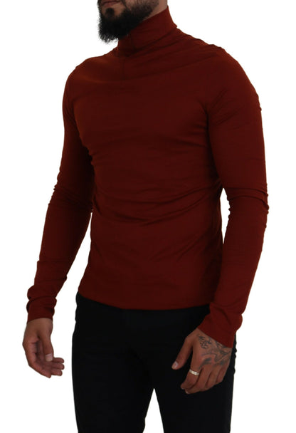 Kastanienbrauner Rollkragenpullover mit Reißverschluss aus Baumwolle