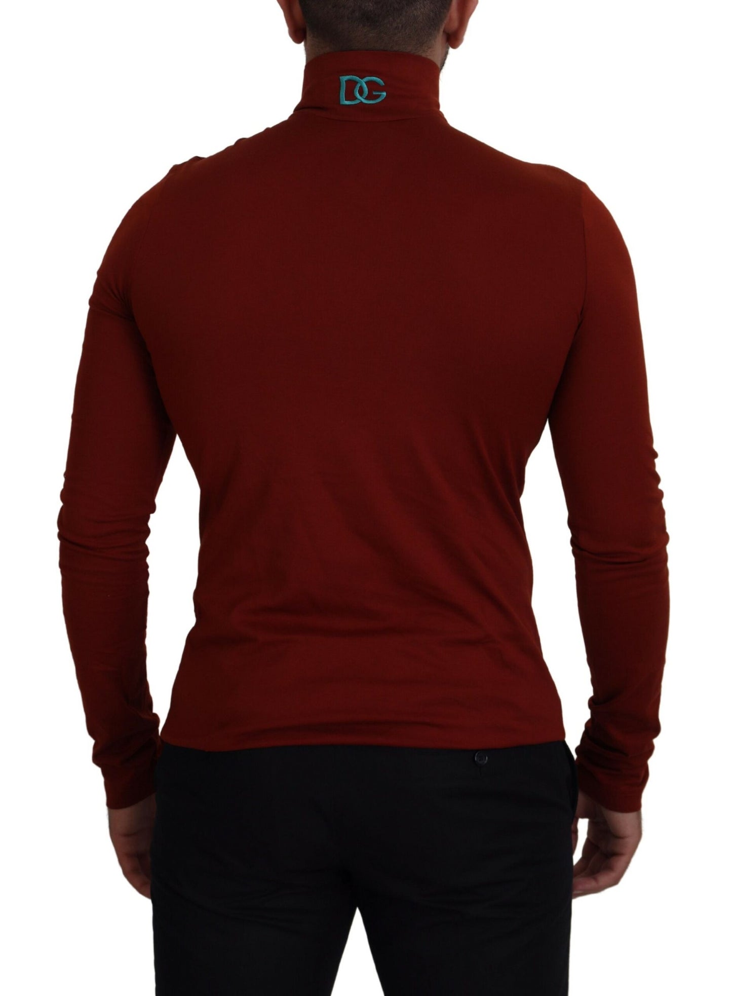 Kastanienbrauner Rollkragenpullover mit Reißverschluss aus Baumwolle