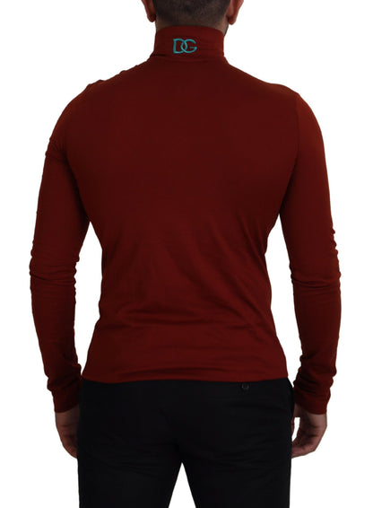 Kastanienbrauner Rollkragenpullover mit Reißverschluss aus Baumwolle