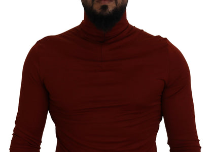 Kastanienbrauner Rollkragenpullover mit Reißverschluss aus Baumwolle