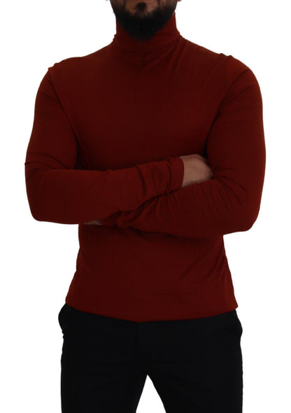 Kastanienbrauner Rollkragenpullover mit Reißverschluss aus Baumwolle