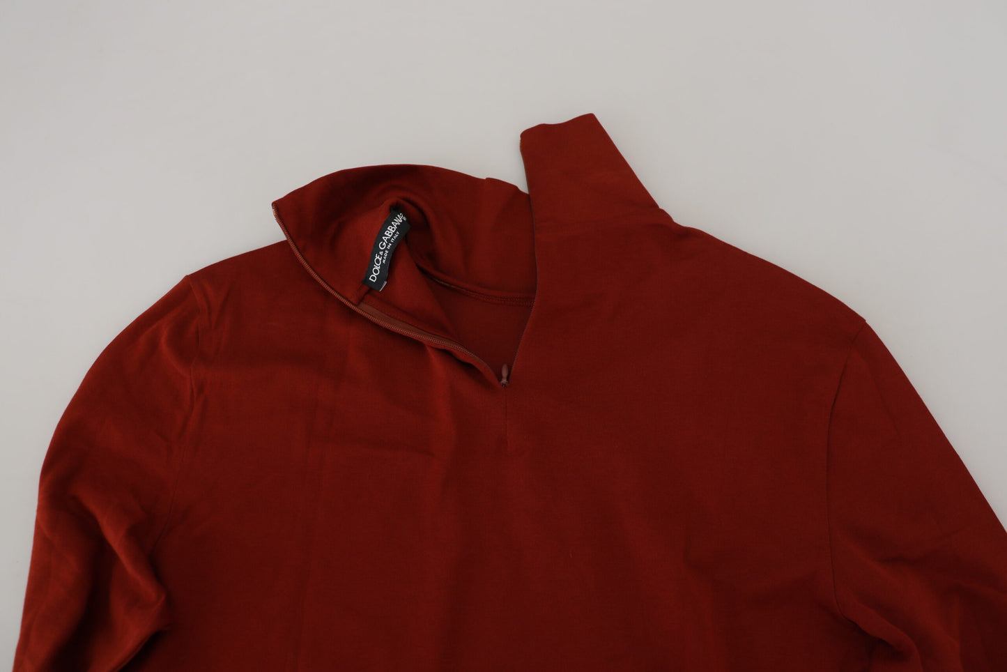 Kastanienbrauner Rollkragenpullover mit Reißverschluss aus Baumwolle