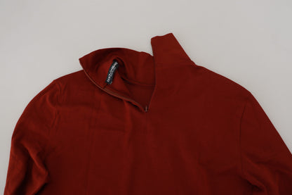 Kastanienbrauner Rollkragenpullover mit Reißverschluss aus Baumwolle