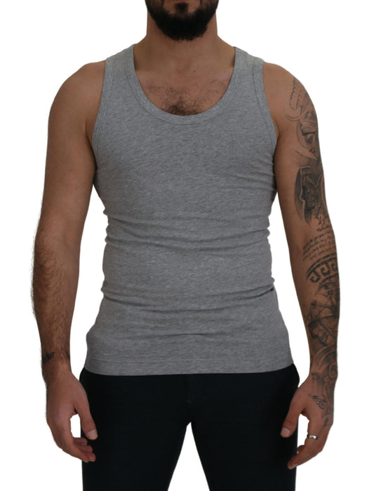 Graues ärmelloses Logo-T-Shirt aus Baumwolle für Männer