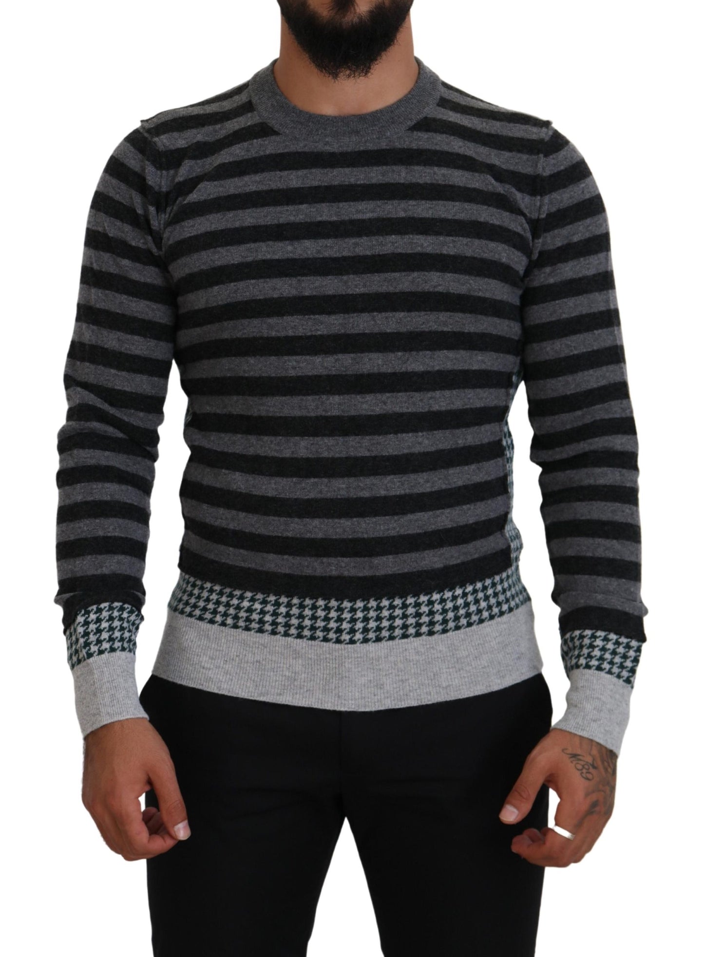 Schwarzgrauer Pullover mit Logo aus Wolle